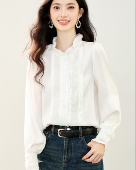 Wood ear long sleeve shirt splice tops