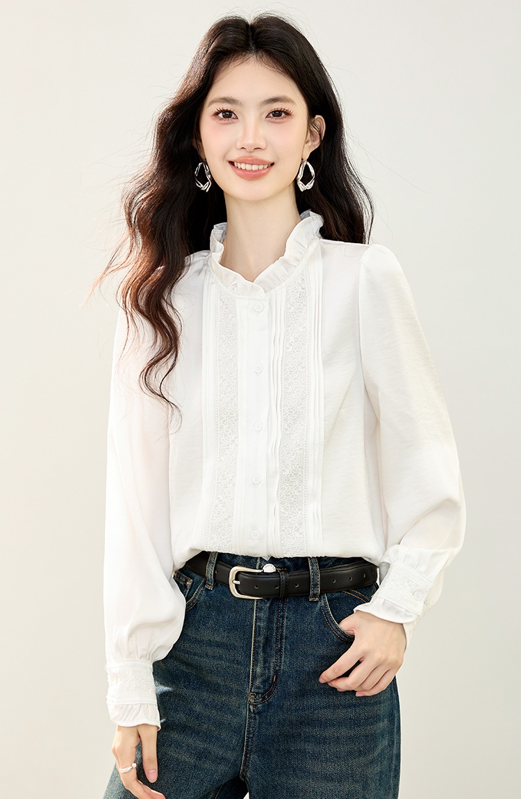 Wood ear long sleeve shirt splice tops