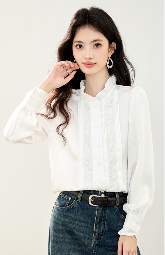 Wood ear long sleeve shirt splice tops