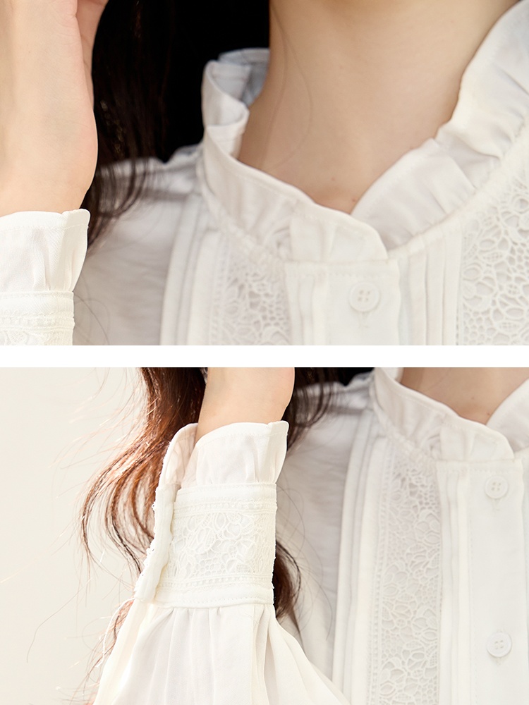 Wood ear long sleeve shirt splice tops