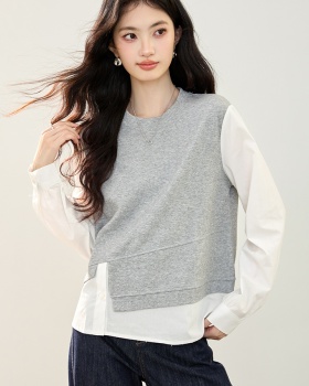 Western style gray hoodie autumn Casual shirt for women