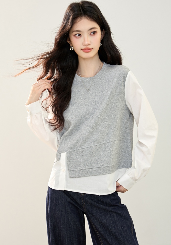 Western style gray hoodie autumn Casual shirt for women