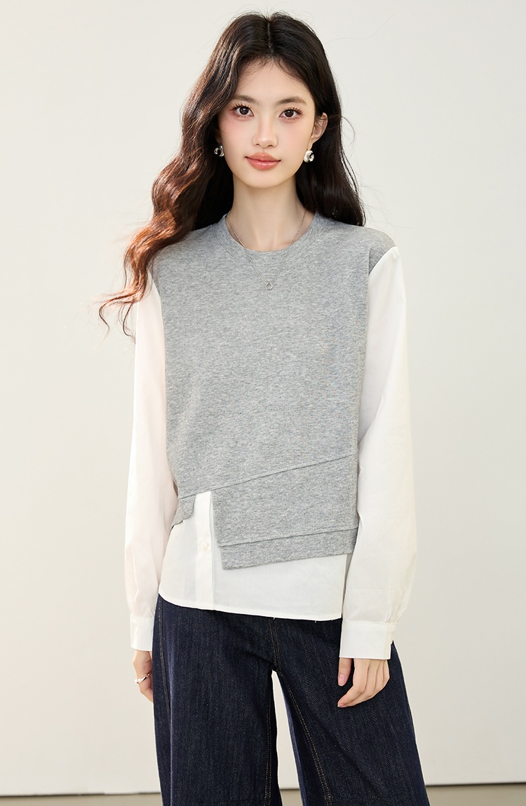 Western style gray hoodie autumn Casual shirt for women