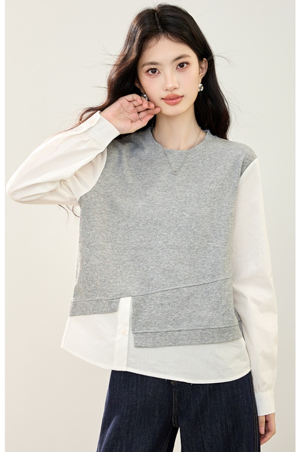 Western style gray hoodie autumn Casual shirt for women