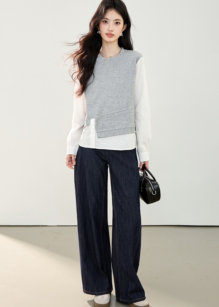 Western style gray hoodie autumn Casual shirt for women