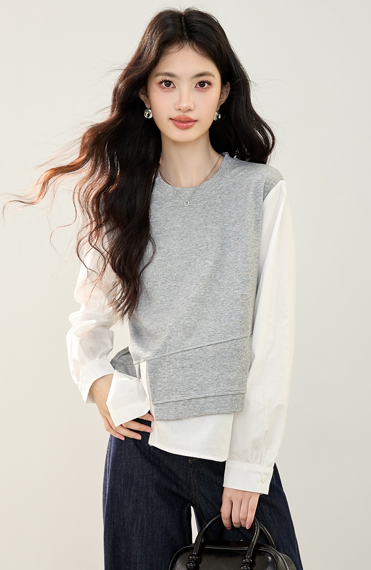 Western style gray hoodie autumn Casual shirt for women