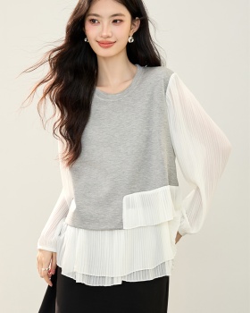 Long sleeve round neck splice shirt fashion lace hoodie