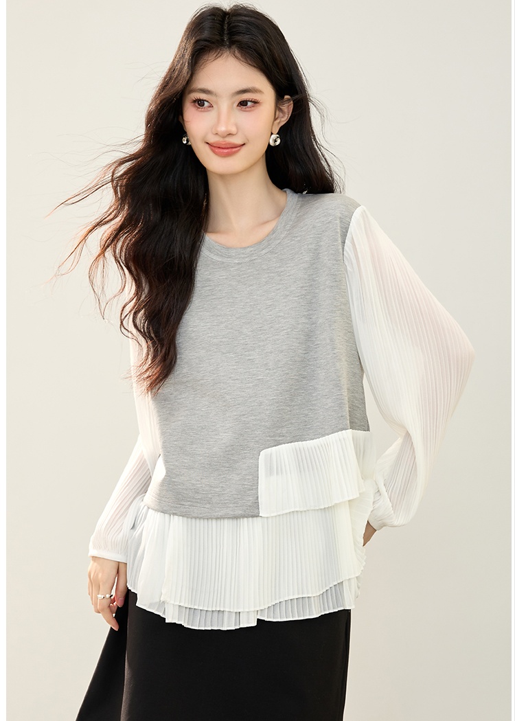 Long sleeve round neck splice shirt fashion lace hoodie