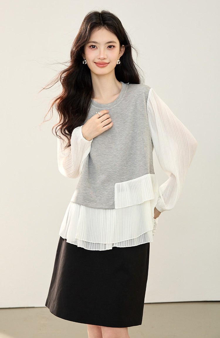 Long sleeve round neck splice shirt fashion lace hoodie