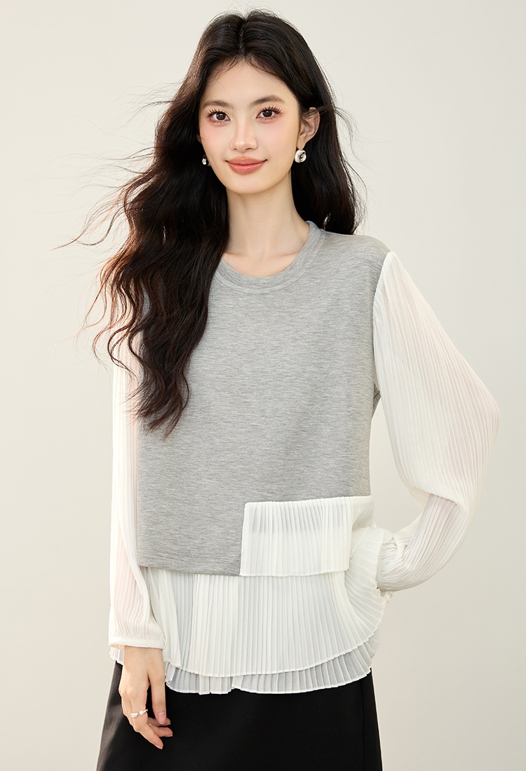 Long sleeve round neck splice shirt fashion lace hoodie