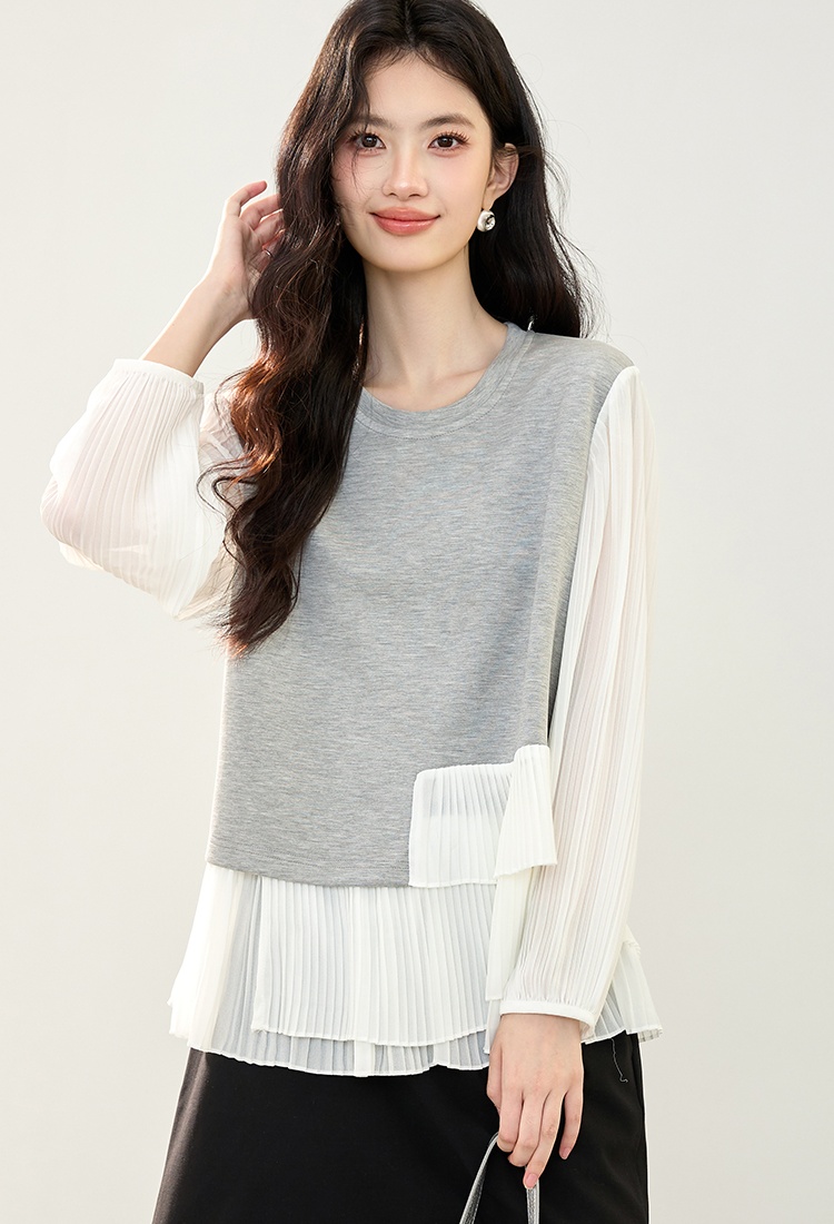 Long sleeve round neck splice shirt fashion lace hoodie