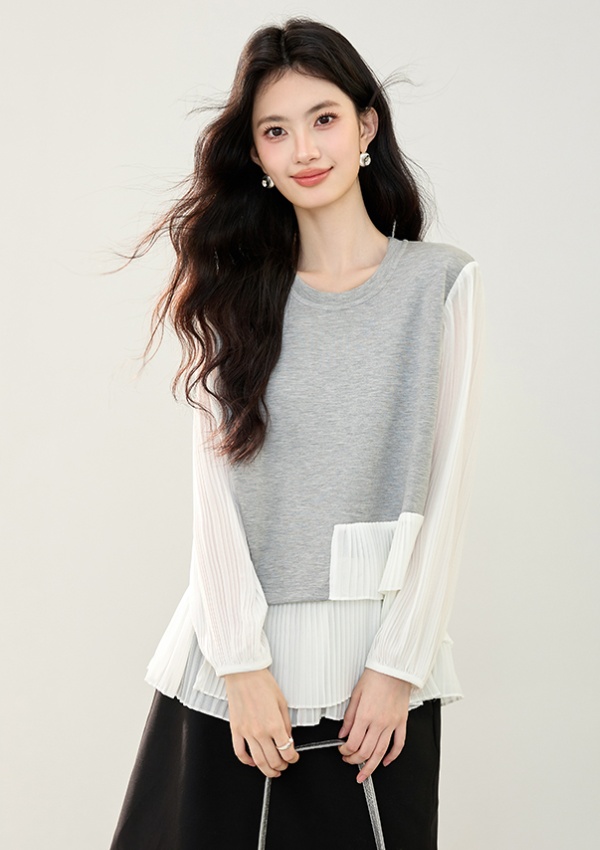 Long sleeve round neck splice shirt fashion lace hoodie