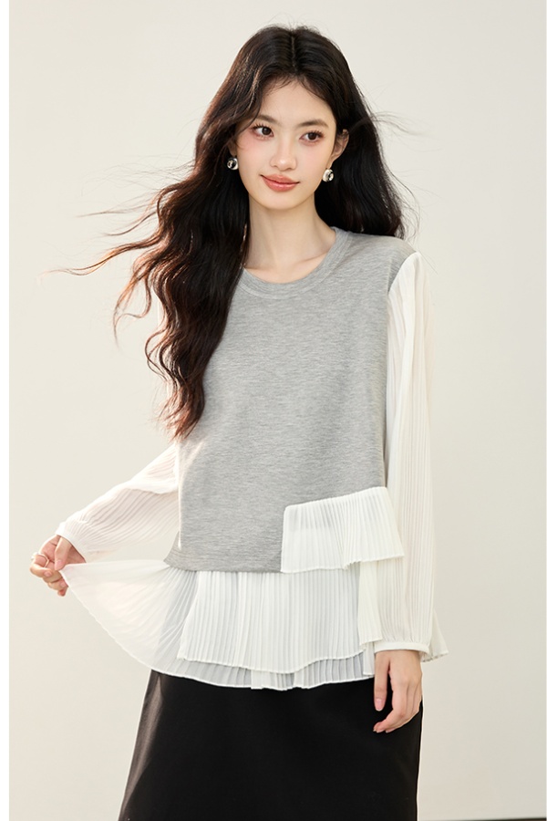 Long sleeve round neck splice shirt fashion lace hoodie
