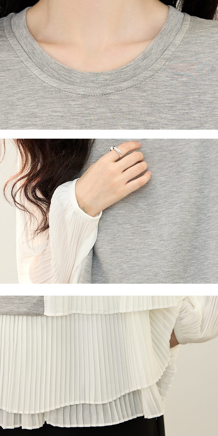 Long sleeve round neck splice shirt fashion lace hoodie