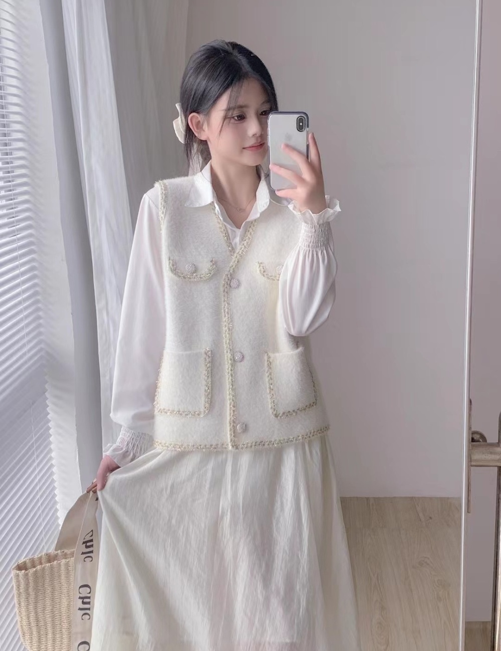 Hemming knitted cardigan imitation of mink hair coat