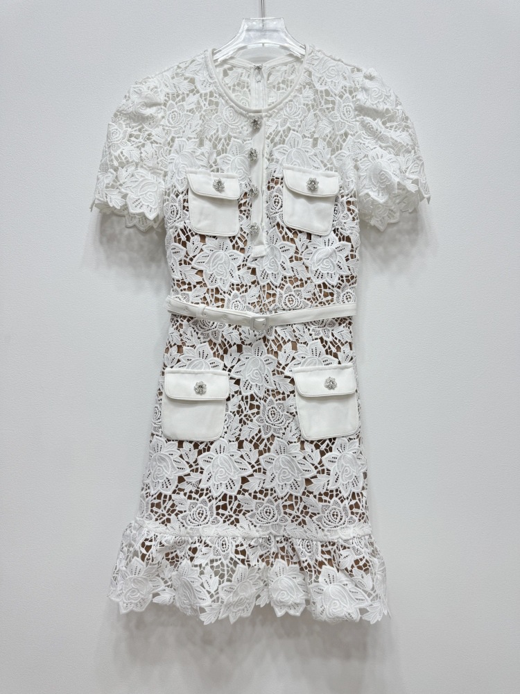 White short sleeve slim blue high waist dress for women