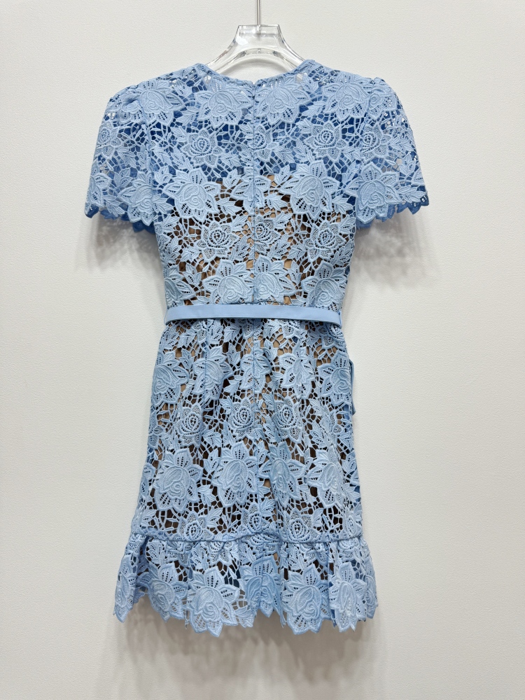 White short sleeve slim blue high waist dress for women