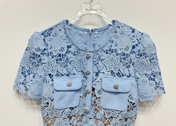 White short sleeve slim blue high waist dress for women