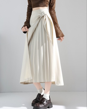 Irregular high waist autumn retro long pleated skirt