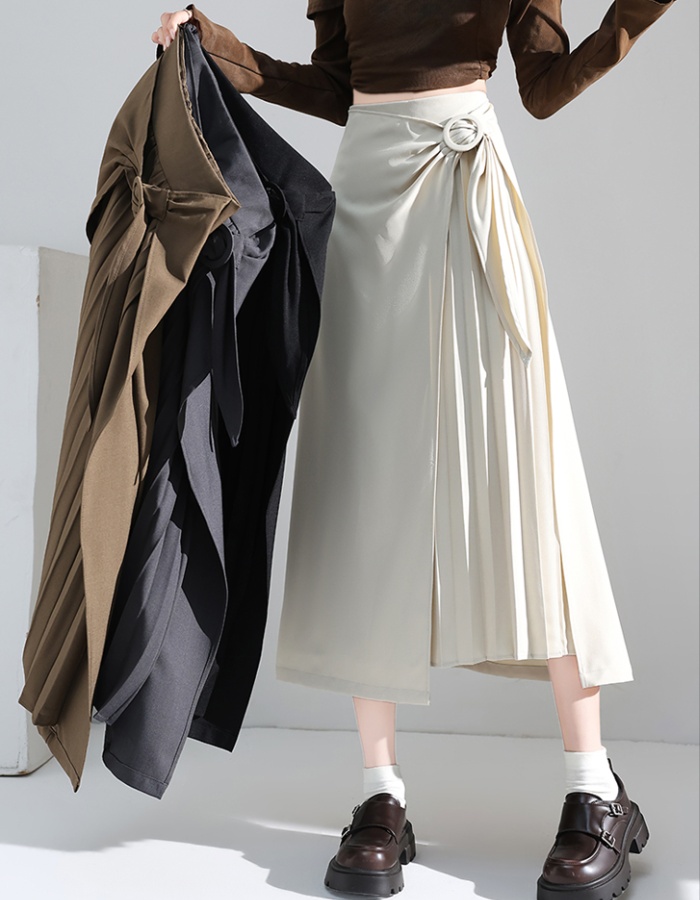 Irregular high waist autumn retro long pleated skirt