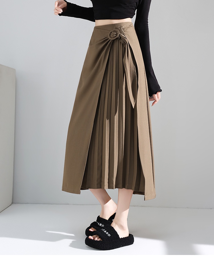Irregular high waist autumn retro long pleated skirt