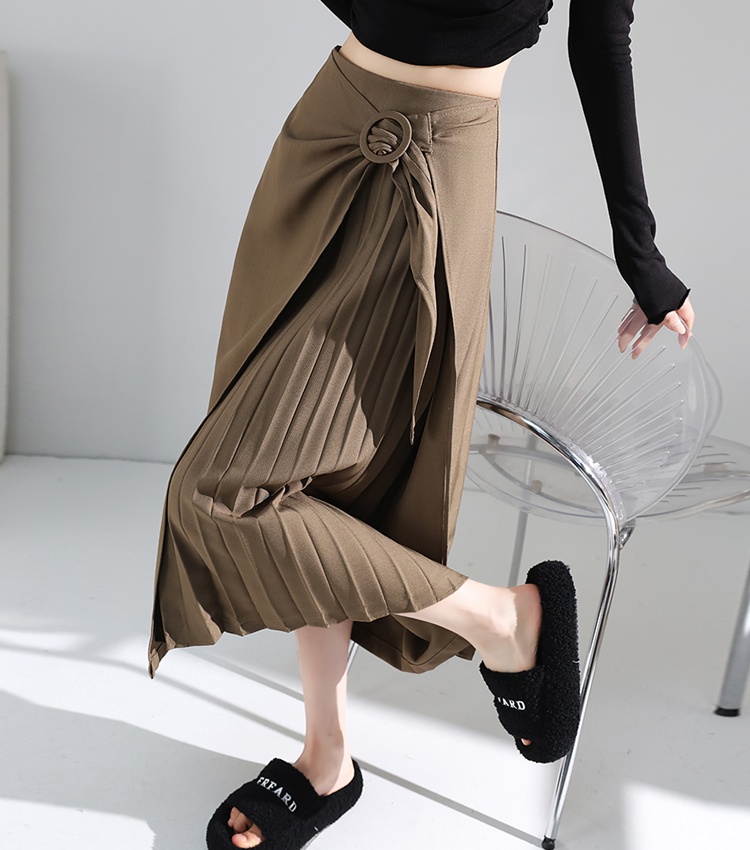 Irregular high waist autumn retro long pleated skirt