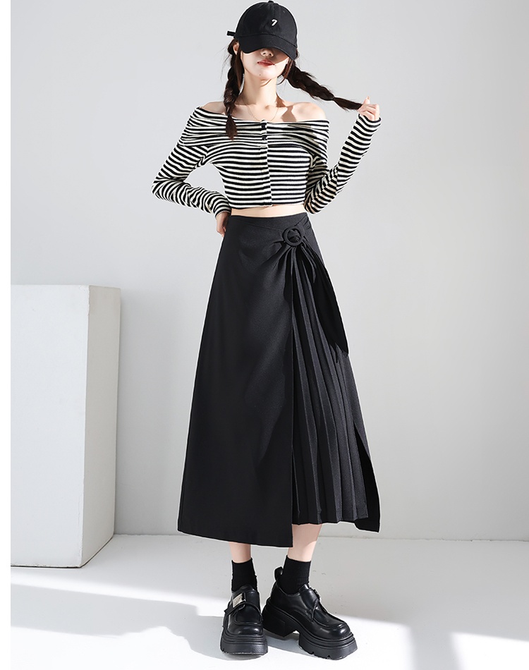 Irregular high waist autumn retro long pleated skirt