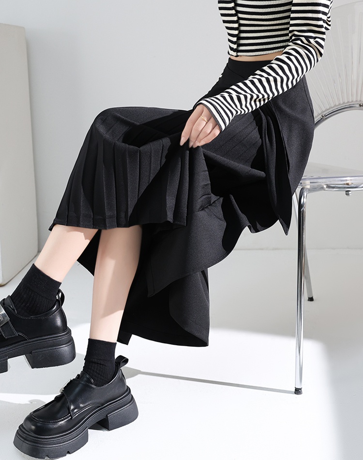Irregular high waist autumn retro long pleated skirt