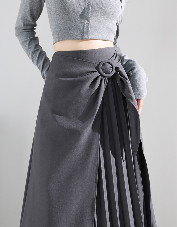 Irregular high waist autumn retro long pleated skirt