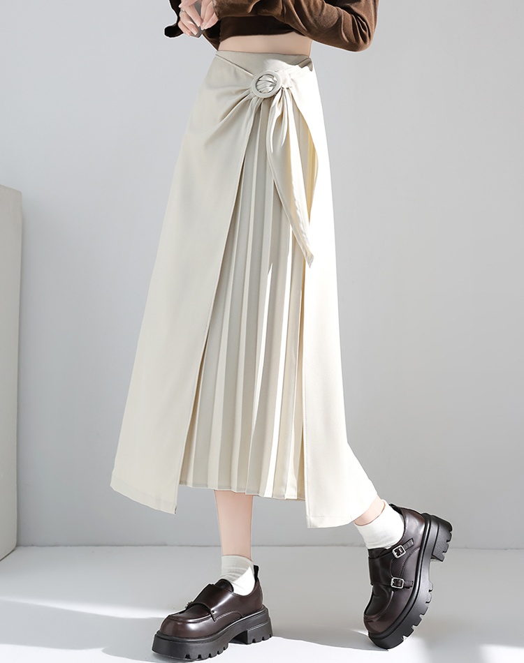 Irregular high waist autumn retro long pleated skirt