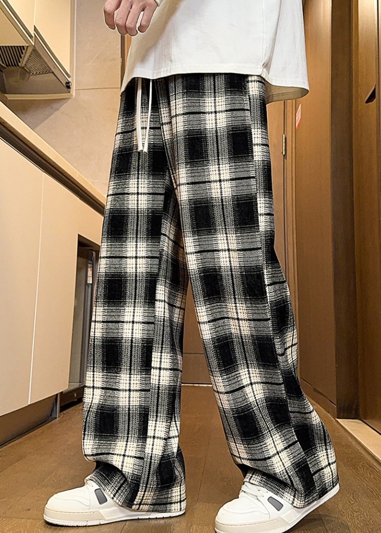 Couples drape loose casual pants straight neutral plaid pants
