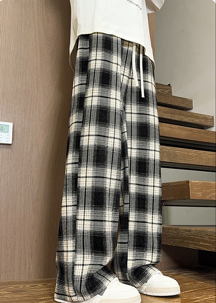 Couples drape loose casual pants straight neutral plaid pants