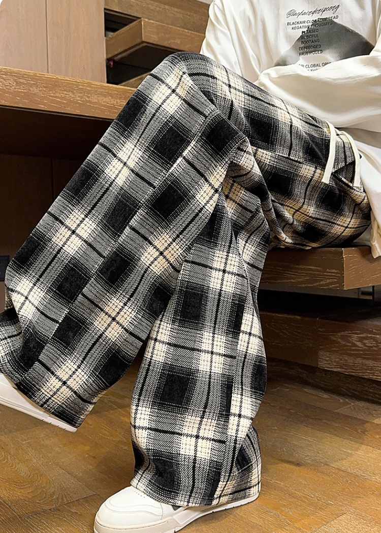 Couples drape loose casual pants straight neutral plaid pants