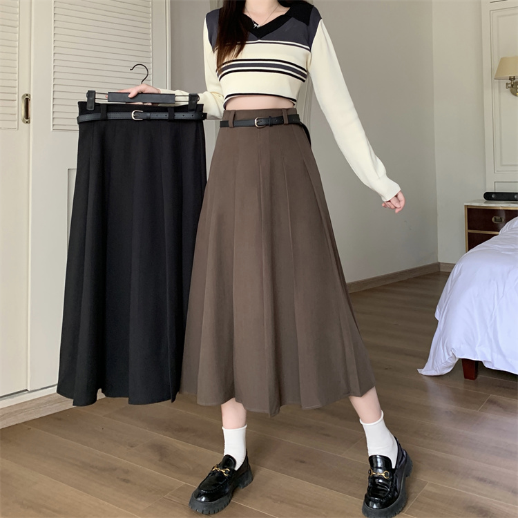 A-line slim pleated skirt large yard high waist long skirt