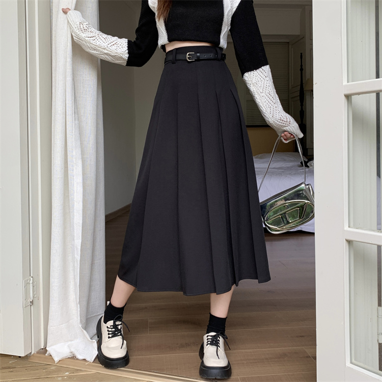 A-line slim pleated skirt large yard high waist long skirt