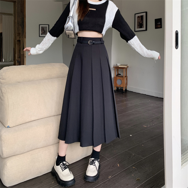 A-line slim pleated skirt large yard high waist long skirt