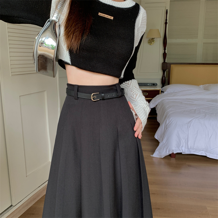 A-line slim pleated skirt large yard high waist long skirt