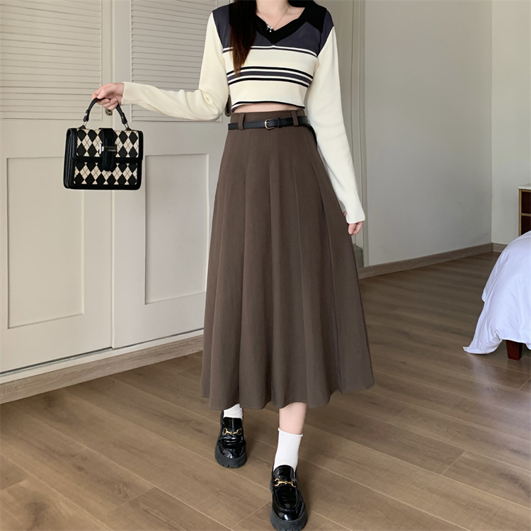 A-line slim pleated skirt large yard high waist long skirt