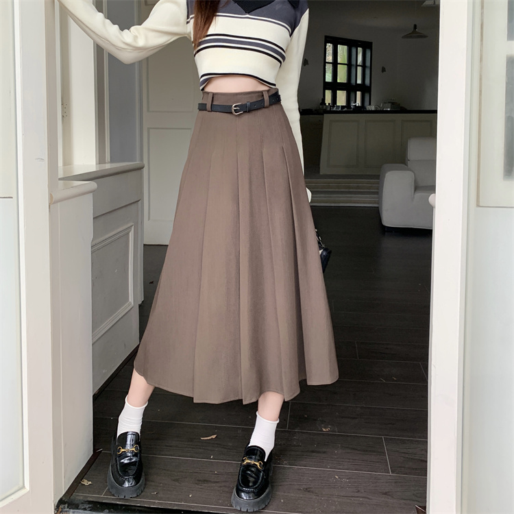 A-line slim pleated skirt large yard high waist long skirt