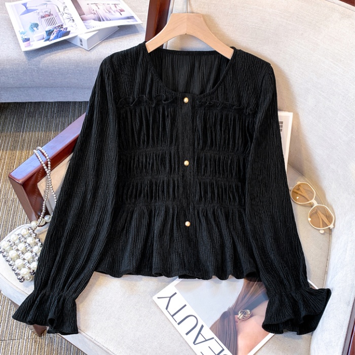 France style slim retro shirt clavicle fold tops