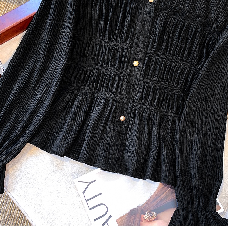France style slim retro shirt clavicle fold tops