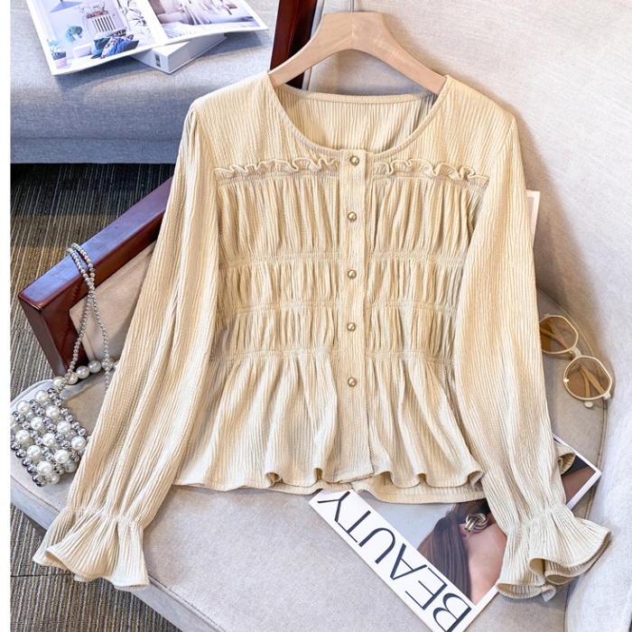 France style slim retro shirt clavicle fold tops