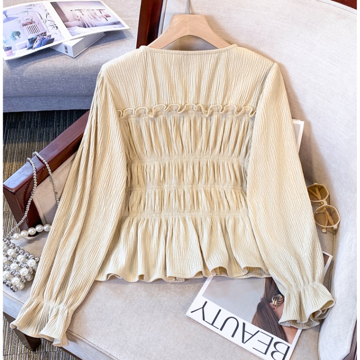 France style slim retro shirt clavicle fold tops