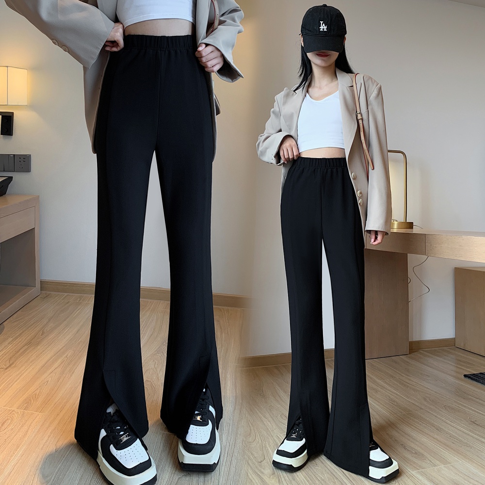 Split high elastic casual pants slim long pants for women