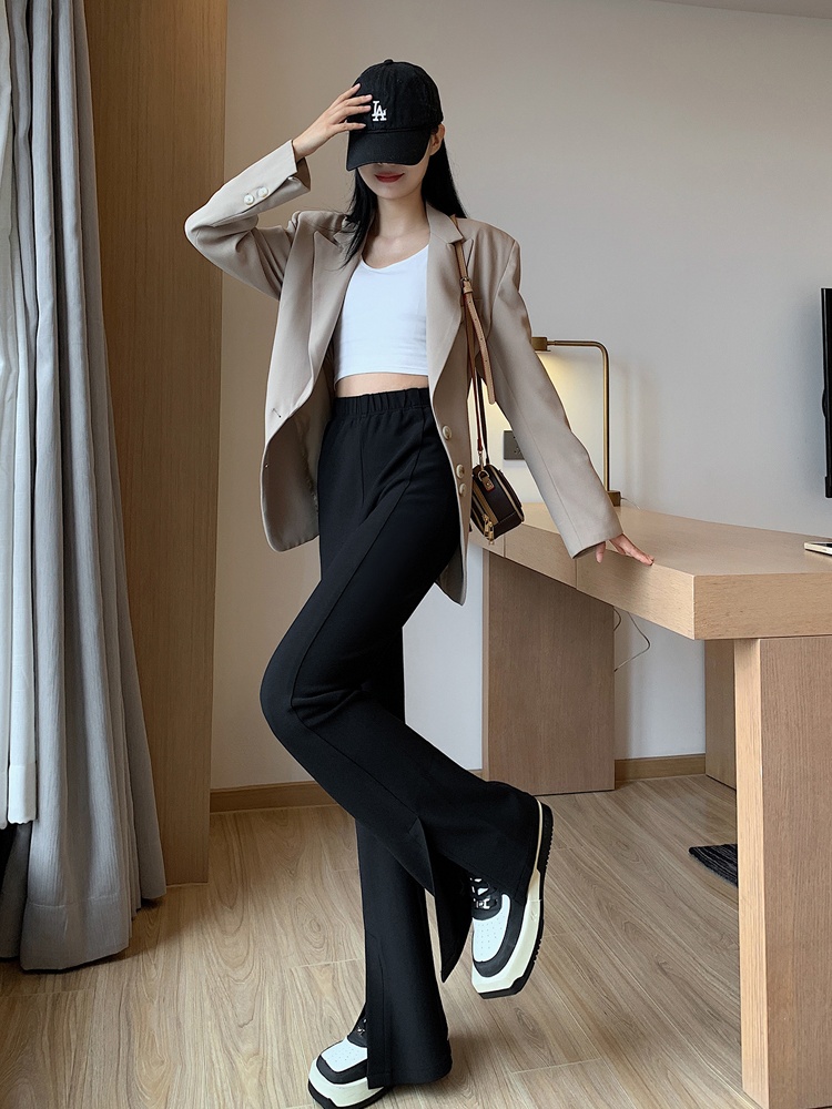 Split high elastic casual pants slim long pants for women
