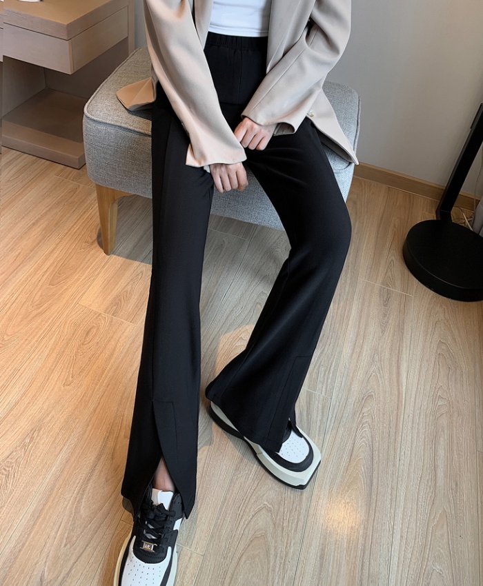 Split high elastic casual pants slim long pants for women