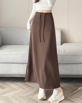 Drawstring autumn long dress high waist skirt for women