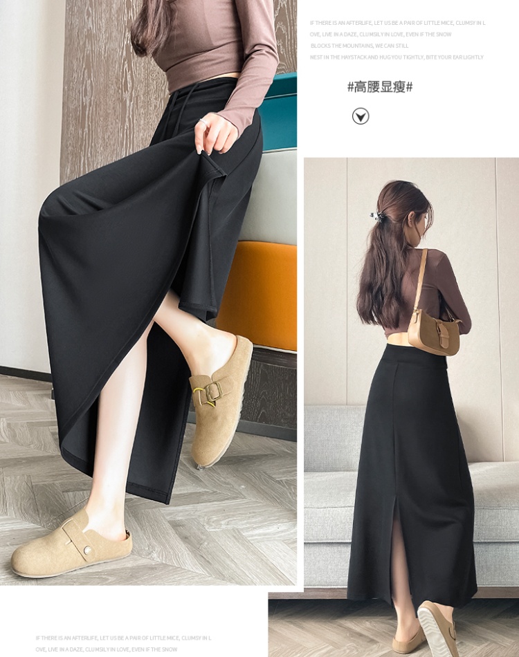 Drawstring autumn long dress high waist skirt for women