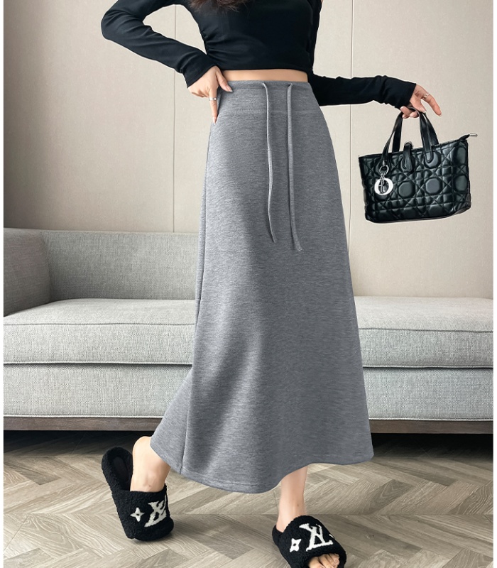 Drawstring autumn long dress high waist skirt for women