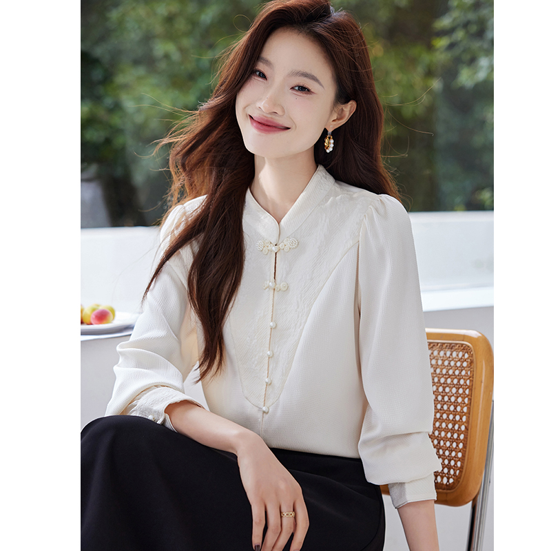 All-match Korean style small shirt autumn splice shirt